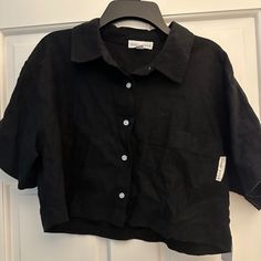 Size Small Never Worn - Tag Attached Black Shirt, White Buttons (All Buttons Are Attached, But I Don't Have Any Extras To Send) Front Left Pocket Black Collared Shirt For Day Out, Black Buttoned Shirt For Day Out, Black Cropped Top With Buttons, Black Button-up Shirt For Day Out, Green Sweater Top, White Flares, Army Shirts, Flannel Women, Flannel Jacket