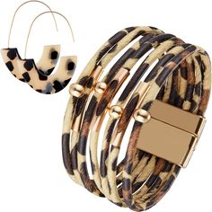 PRICES MAY VARY. Design: leopard print reflect a feeling of wild, with brass pipes and beads makes this wrap bracelet looks gorgeous and attractive, combined with 1 pair of leopard earrings, can catch most of eyes Material: this wide wrap bracelet is made of artificial leather with leopard pattern and the metal pipe is made of brass, the color is not easy to fade, and the leopard earring is made of acrylic, that is safe and durable Size: this women's leather bracelet measures about 7.5 inches in Leopard Earrings, Acrylic Bracelet, Tube Bracelet, Brass Tube, Leather Bracelets Women, Leather Cuff Bracelet, Boho Style Jewelry, Boho Accessories, Styl Boho