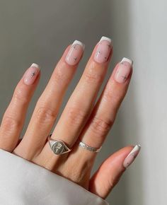 white french tip with silver stars nail inspo Square Nail Designs, Colorful Nails, Christmas Nails Acrylic, Short Acrylic Nails Designs, Silver Nails