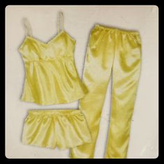 Satin 3 Piece Pajama Set New W/ Tag. Future Wedding, Women's Intimates, Pajama Set, 3 Piece, Pajamas, Satin, Yellow, Women Shopping, Color