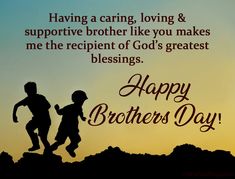 happy brother's day card with silhouettes of two children running on top of a hill