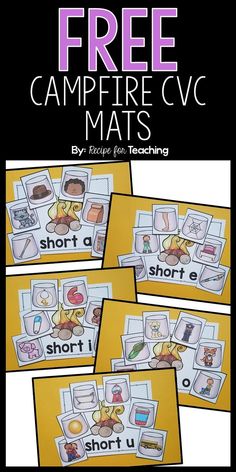 free campfire cvc mats for teaching short u and short u with pictures on them