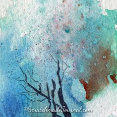 watercolor painting of a tree with blue sky and clouds