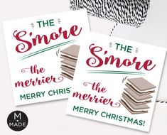 two holiday cards with the words, the s'more and the merrier happy holidays