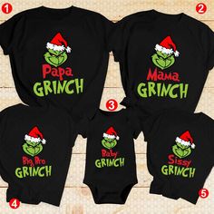 Personalized Grinch Christmas Matching Family T Shirt Grinch Pajamas, Grinch T Shirt, Matching Christmas Outfits, Grinch Shirt, Christmas Pjs Family, Matching Family T Shirts, Grinch Shirts, Baby Club, Matching Christmas Shirts