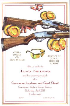 Skeet Shoot Party Ideas, Shotgun Wedding Ideas, Skeet Shooting Outfit, Hunting Party Invitations, Shotgunning Necklace, Clay Pigeon