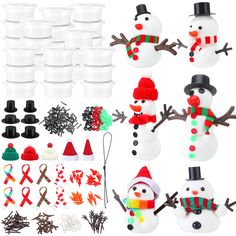 snowmen and christmas decorations are shown with plastic cups