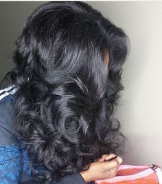 Really Quick Dinner Ideas, Silk Press Curls, Hairstyle Idea, Dope Hairstyles, Long Black Hair