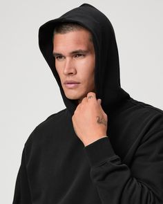 Crafted from supremely soft brushed fleece cotton, this classic black pullover hoodie will keep you warm and stylish on those casual, off-duty days. Pair Beil with the matching Mullins Sweatpant for an instant outfit. | Beil Hoodie - Black | Size XS Urban Hoodie With Funnel Neck And Ribbed Cuffs, Sporty Black Funnel Neck Hoodie, Black Hoodie With Funnel Neck For Streetwear, Black Funnel Neck Sweatshirt With Drawstring Hood, Black Hoodie With Ribbed Cuffs And Funnel Neck, Men Store, Black Pullover, Denim Shoes, Off Duty