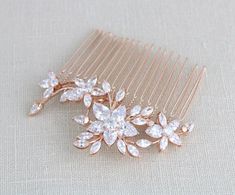 Rose gold cubic zirconia Bridal hair comb - LILY – Treasures by Agnes Rose Gold Wedding Headpiece, Rose Gold Headpiece, Bridal Backdrop Necklace, Gold Bridal Hair Comb, Floral Hair Comb, Gold Bridal Necklace, Backdrops Necklace, Flower Wreaths, Gold Headpiece