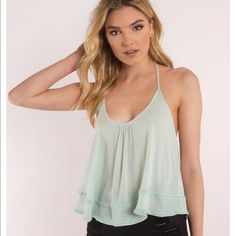 Tobit Mint Green Open Back Tank Top. Never Worn. Size M Trendy Sleeveless Top For Daytime, Casual Cami Tops For Daytime, Spring Cami Tops For Daytime, Cami Tops For Daytime In Spring, Cami Top For Spring Daytime, Cami Tops For Spring Daytime, Spring Daytime Cami Top, Black Tank Tops Outfit, Cami Outfit