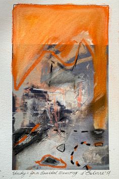 an abstract painting with orange and gray colors