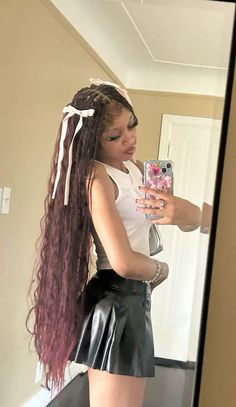 Burgundy Braids, Cute Braids, Cute Braided Hairstyles, Braids Hairstyles Pictures, Quick Braided Hairstyles, Bow Hairstyle, Braided Hairstyles For Teens, Protective Hairstyles Braids, Pretty Braided Hairstyles