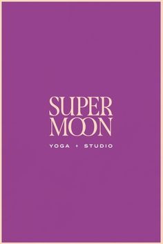 the logo for super moon yoga studio, which is located in front of a purple background