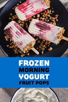 frozen yogurt pops on a black plate