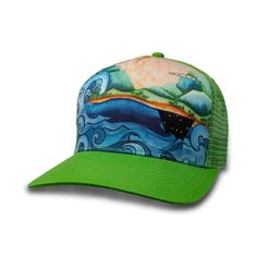 Yokohama Bay Hat | Kiwi - Ketsol Stitch Work, Painted Artwork, Hand Painted Artwork, Comfortable Flats, Colorful Landscape, Life Is An Adventure, Yokohama, Trucker Hats, Kiwi