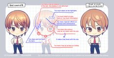 an anime character's face and head with different facial expressions