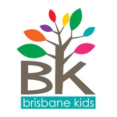 the logo for brisbane kids's art and crafts studio, with colorful leaves on it