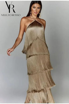 Elegant gold mask dress with tassels Dress With Tassels, Gold Mask, Moroccan Fashion, Fashion Gowns, Silk Dress Long, Slim Dress, Dresses 2023, Backless Design, Maxi Dress Evening