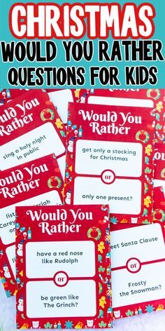 christmas cards with the words, would you rather have questions for kids?