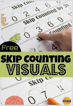 a kid is drawing numbers on a sheet with the text free skip counting visuals