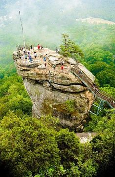 people are standing on the top of a cliff