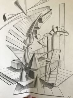 a pencil drawing of an abstract structure