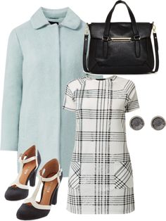 Black Satchel Bag, Checked Dress, Logo Jewelry, Danielle Nicole, Block Heel Pumps, Long Sleeve Coat, Black Satchel, Casual Work Outfits, Web Series