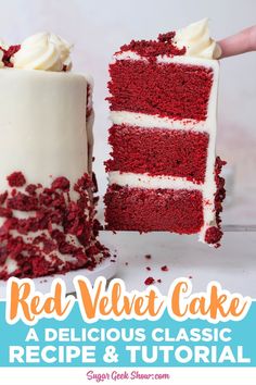 a red velvet cake with white frosting and sprinkles