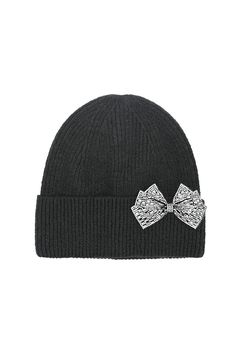 Add a touch of sparkle to your winter wardrobe with our Crystal Bow Beanie. Made from a blend of recycled polyester, nylon, acrylic, wool, and spandex, this beanie not only keeps you warm but also helps the environment. The rhinestone bow on the cuff adds a unique flair to your look. Winter Party Hats With Bow, Beaded Pouch, Rhinestone Bow, Help The Environment, Makeup Pouch, The Environment, Pouch Bag, Ring Bracelet, Winter Wardrobe