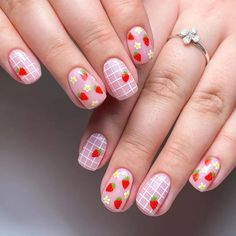 Strawberry Clothes, Fruit Nail Designs, Pink Nail Art Designs, Cute Spring Nails, Pink Nail Art, Spring Nail Art, Pink Acrylic Nails, Spring Nail, Stick On Nails