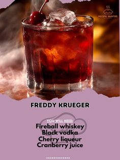 the flyer for friday krueger featuring a drink with ice and cherries