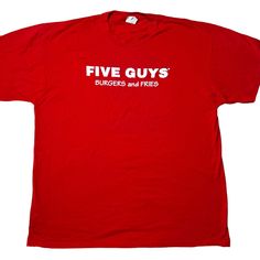 Brand New Without Tags 5 Guys Burgers & Fries {Jerzees} Graphic T-Shirt In Red Unisex Sz 2xl 100% Cotton Crewneck Short Sleeve Front And Back Graphic Measures Approx Lying Flat Shoulder To Shoulder 23.5” Pit To Pit 25” Shoulder To Hem 30.5” Sleeve 8” No Trades Cheap Red T-shirt For Playwear, Five Guys Burgers, 5 Guys Burgers, 5 Guys, Burgers And Fries, Five Guys, Red White, Graphic T Shirt, Graphic Tshirt