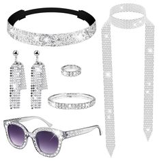 PRICES MAY VARY. 💃70s Fancy Dress Costumes for Women: You will get 1 disco necklace, 1 pair of disco earrings ，1 pair of trendy disco sunglasses,1 pair of disco ring,1 pair of disco bracele and 1 pair Hair Ties, a total of 6 classic disco accessories to fully meet your wearing needs and make you look more dazzling. 🕶️Excellent Quality: In this disco accessories set, pendant scarves and pendant earrings are high-quality plastic+ fabric. The glasses are made of high-quality plastic. Rings, brace 70s Jewelry Disco, Disco Jewelry 70's, Disco Accessories, Scarf Sunglasses, Disco Earrings, Disco Vibes, 70s Jewelry, Disco Glam, Sequin Scarf