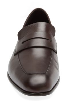 Named for the buttonholes in finely tailored menswear, this iconic leather loafer from the Italian label features a clean, classic silhouette. Leather upper, lining and sole Made in Italy Men's Designer Shoes Timeless Leather Loafers For Business, Timeless Business Loafers With Rubber Sole, Classic Formal Loafers With Leather Lining, Modern Formal Loafers With Leather Sole, Masculine Formal Loafers With Leather Sole, Masculine Formal Loafers With Leather Lining, Calf Leather Plain Toe Tassel Loafers For Business, Formal Leather Loafers With Smooth Grain, Timeless Business Loafers With Leather Lining