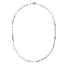 Sterling Silver Polished Flat Paperclip Chain Necklace - 24" Elongated ovals make the paperclip chain an elevated and modernized take on traditional cable-link styles.       Approx. 24"L x 1/8"W     Stamped .925; sterling silver; rhodium plating; 12.80 grams     Lobster-claw clasp Modern Chain Necklace With Rectangular Links, Modern Paperclip Chain Link Necklace, Classic Silver Chain Necklace With Rectangular Links, Modern Paperclip Link Chain Necklace, Modern Oval Link Chain Necklace With Adjustable Chain, Modern Metal Chain Necklace With Oval Link, Silver Chain Necklace With Rectangular Links, Modern Silver Chain Necklace With Rectangular Links, Modern Silver Chain Necklace With Link