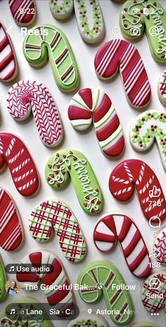 decorated cookies are displayed on a white surface