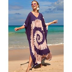 Purple Graffiti Loose Beach Kimono Dress Indigo Tie Dye, Coverup Beach, Modest Swimwear, Dye Dress, Bathing Suit Covers, Bathing Suit Cover Up, Ethnic Print, Womens Kimono, Beach Tops