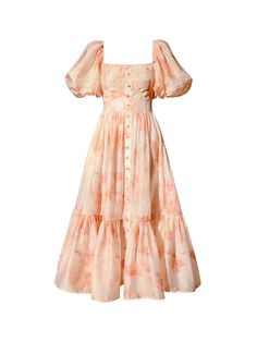 Aconiconi｜Romantic elegant French puff sleeve off-shoulder high-end mi – ORUMATORU Print Silk Dress, Dress Puff Sleeve, Pink Square, Beautiful Prom Dresses, Patchwork Print, Silk Print Dress, Stylish Dress Designs, Modest Dresses, Flower Dresses