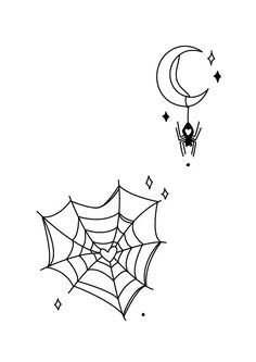 a spider web with a full moon in the background and stars on it's side