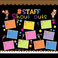 a poster that says staff out with many different items on it and the words staff out