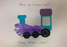 a child's drawing of a train with the words how do trains eat?