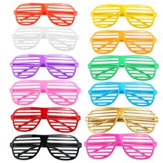 24pcs Fashion Plastic Shutter Shades Glasses Sunglasses Eyewear Club Description Description The set of items include 24pcs simple and funny shutter shades glasses, which are mainly made of durable hard plastic material, and features one size design to make them suitable for both adult and children. Wearing the shutter glasses in club, party and some costume balls, you will immediately become the and attract some attentions. Features - 24pcs the shutter shades glasses in one set will be sold tog Halloween Club Party, Terminal Bus, Shutter Shades, Halloween Club, Shades Glasses, Plastic Shutters, 80s Neon, Plastic Glasses, Costume Ball