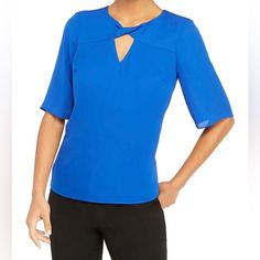 Women’s The Limited Short Sleeve Work Blue Top - Keyhole Neck - Size Xs Manufacturer's Description: Styled In Sleek Fabric, This Elbow Sleeve Blouse Channels Trend With A Twisted Keyhole Neck And Cutout Back, Making It Great From Work To Weekend. Approximately 25.5" Length Button Tab Closure Keyhole Neck Elbow Set-In Sleeves Unlined Imported Material Is Not Stretchy It's A Very Cute Top - Keyhole Neck Is A Very Nice Detail. Contact Me If You Have Any Questions - Before Placing Your Order. Ships Blue Stretch Tops For Office, Stretch Blue Office Blouse, Blue Stretch Blouse For Office, Blue Stretch Top For Formal Occasions, Formal Stretch Blue Top, Blue Stretch Tops For Workwear, Blue Fitted Tops For Workwear, Blue Fitted Tops For Work, Blue Stretch Blouse For Workwear