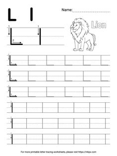 the letter l worksheet with an image of a lion and its capital letters