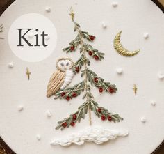 Owl Embroidery, Winter Embroidery, Winter Owl, Beginner Embroidery, Beginners Embroidery, Hand Embroidery Projects, Sewing Embroidery Designs