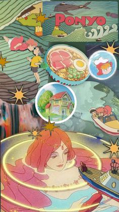 an image of the back cover to ponyo's album, featuring images of people and