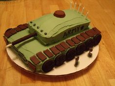 a cake made to look like an army tank