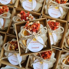 several boxes filled with different types of food