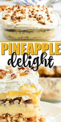 this pineapple delight dessert is made with only three ingredients, and it's ready to be eaten